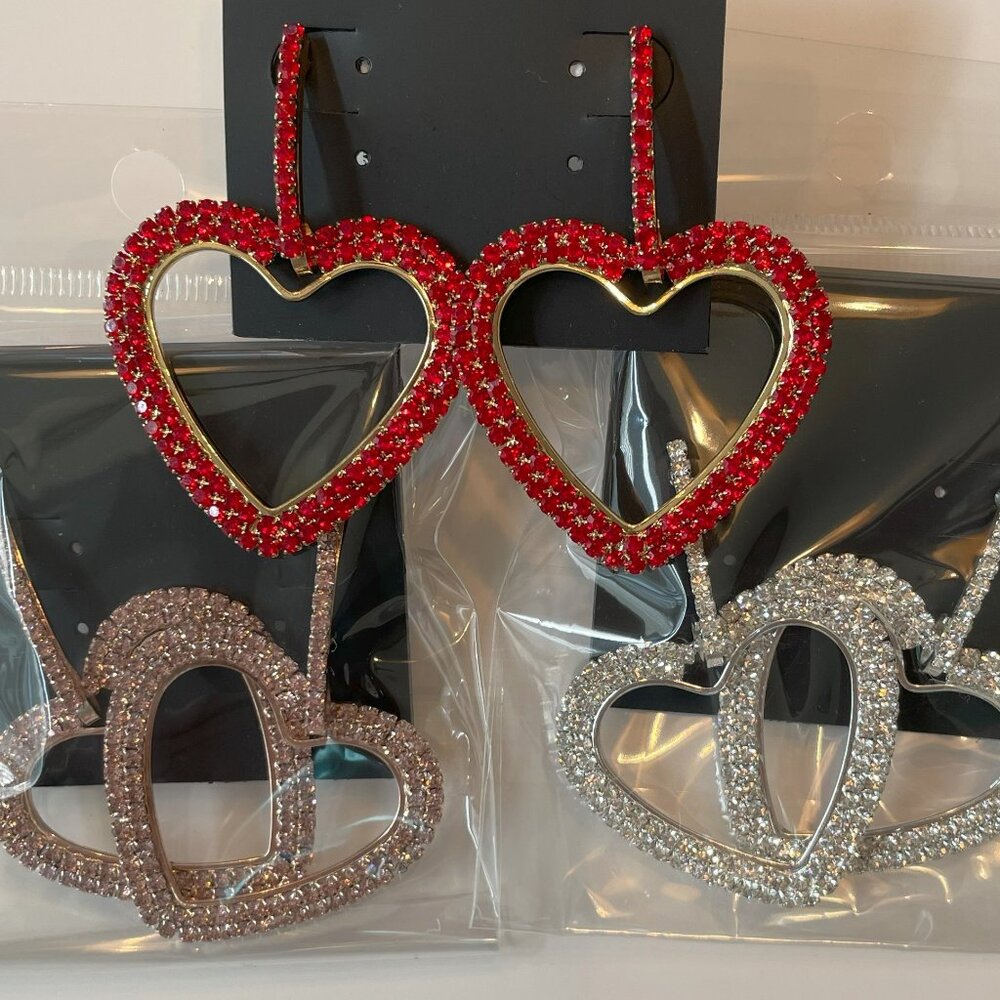 Off Park®, Multi-Color Crystal Tri-Color Tone Set of 3 Dangle Heart Earrings